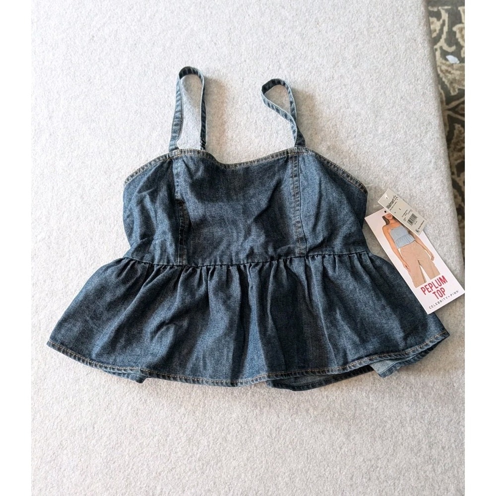 Celebrity Pink Sleeveless Denim Peplum Top‎  Womens Size Small SL Denim Babydoll